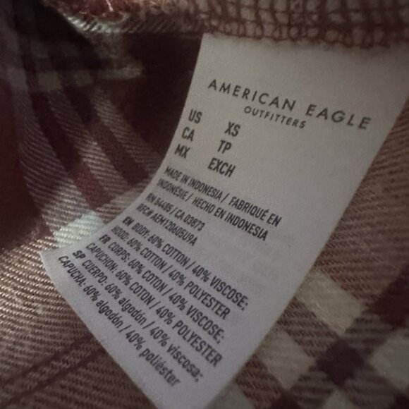 American Eagle Womens XS Plaid Hooded Crop Long Sleeve Button Down Hood - Picture 6 of 7